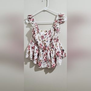 Sleeveless Waist-Defined Ruffle-Trim Babydoll Blouse